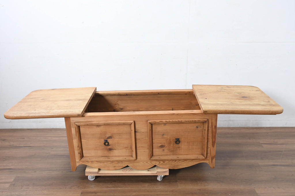 中古　イギリス輸入家具　カントリースタイル　素朴な温かみが感じられるパイン材のスライド式ベンチ収納(ブランケットボックス、コファー、収納箱、ベンチチェスト、英国)(R-083228)