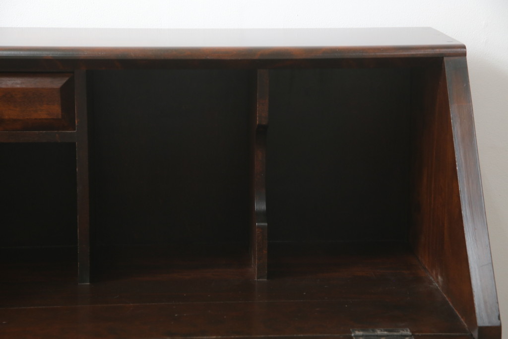 中古　松本民芸家具　上品な雰囲気漂うライティングビューロー(ワークデスク、簿記机、在宅用、在宅ワーク用、収納棚、戸棚、サイドキャビネット)(R-064880)