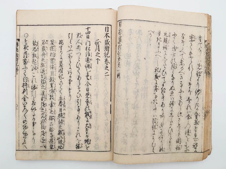 江戸期　貞享5年　貝原好古編録　貝原損軒刪補　「日本歳時記」　7巻4冊揃(木版画、古書、絵入本、年中行事、風習、和本)(R-083697)