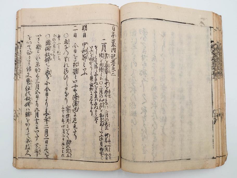 江戸期　貞享5年　貝原好古編録　貝原損軒刪補　「日本歳時記」　7巻4冊揃(木版画、古書、絵入本、年中行事、風習、和本)(R-083697)