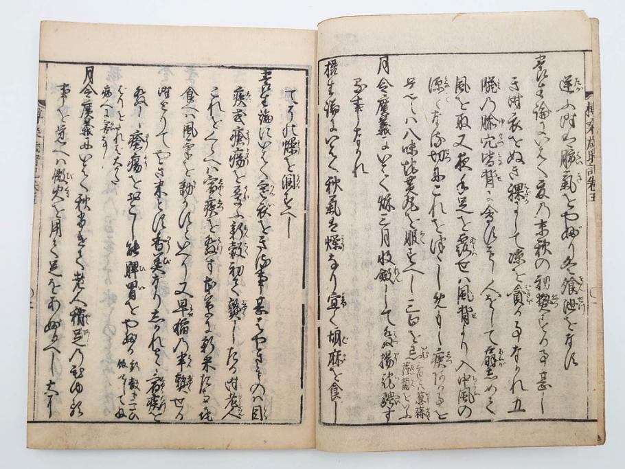 江戸期　貞享5年　貝原好古編録　貝原損軒刪補　「日本歳時記」　7巻4冊揃(木版画、古書、絵入本、年中行事、風習、和本)(R-083697)