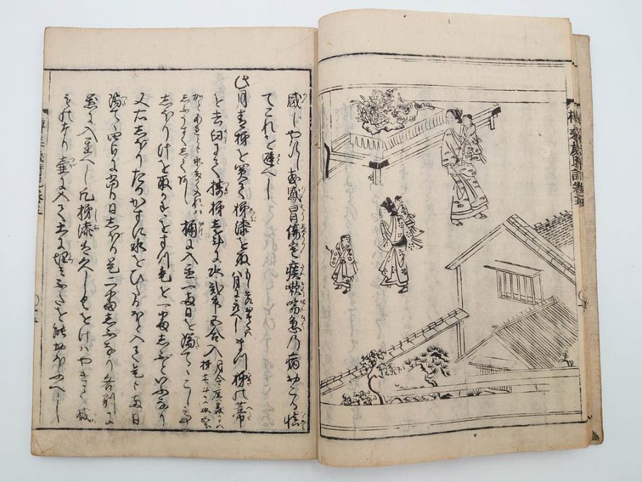 江戸期　貞享5年　貝原好古編録　貝原損軒刪補　「日本歳時記」　7巻4冊揃(木版画、古書、絵入本、年中行事、風習、和本)(R-083697)