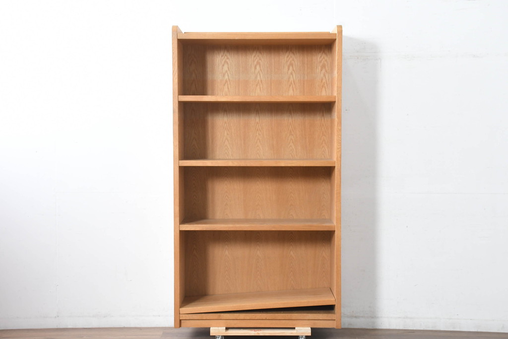 中古　美品　重厚　国産職人手作り　ぶ厚い楢(ナラ)材のシンプルな本棚(飾り棚、オープンシェルフ、ブックシェルフ、オープンラック、収納棚)(製作費約30万円)(R-083576)