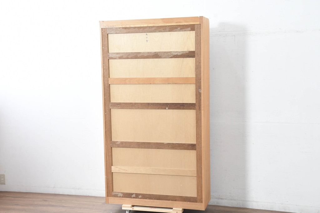 中古　美品　重厚　国産職人手作り　ぶ厚い楢(ナラ)材のシンプルな本棚(飾り棚、オープンシェルフ、ブックシェルフ、オープンラック、収納棚)(製作費約30万円)(R-083576)