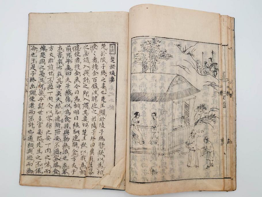 江戸期　承応2年　「新刻古列女傳(伝)」　8冊揃(木版画、伝記、絵入本、古書、和本)(R-083902)