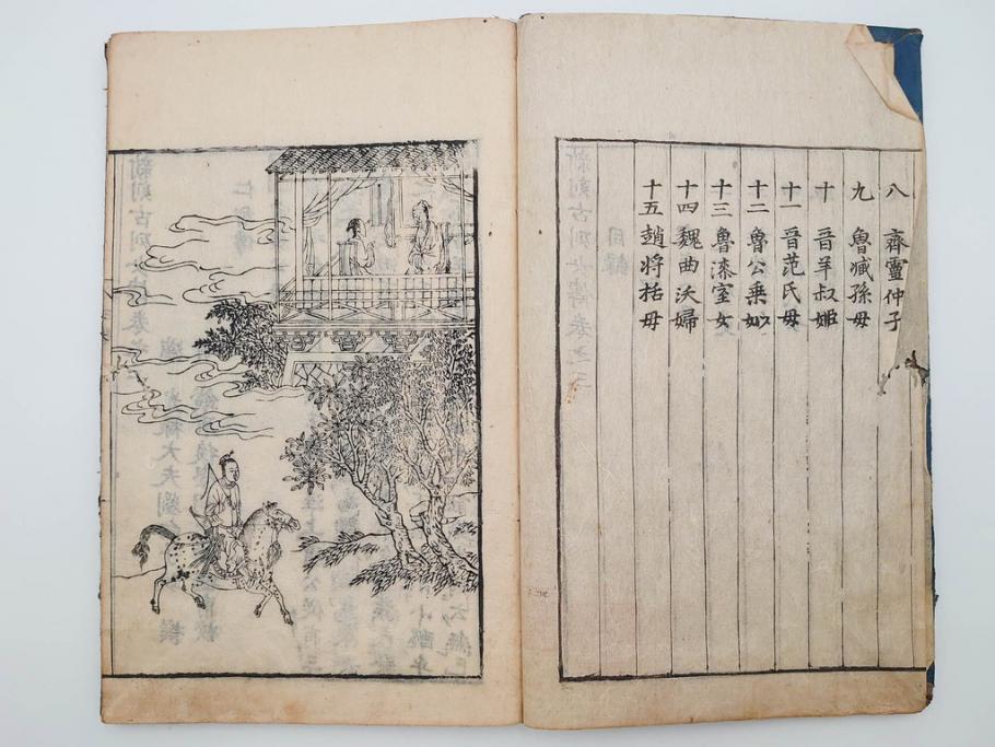 江戸期　承応2年　「新刻古列女傳(伝)」　8冊揃(木版画、伝記、絵入本、古書、和本)(R-083902)
