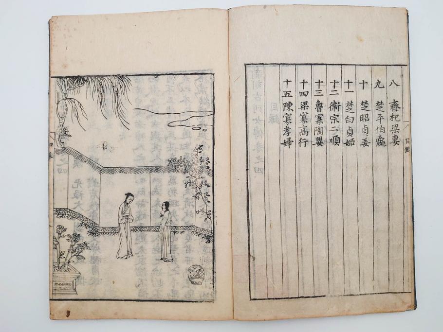 江戸期　承応2年　「新刻古列女傳(伝)」　8冊揃(木版画、伝記、絵入本、古書、和本)(R-083902)