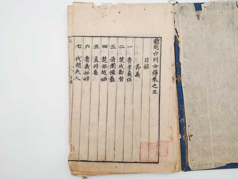 江戸期　承応2年　「新刻古列女傳(伝)」　8冊揃(木版画、伝記、絵入本、古書、和本)(R-083902)