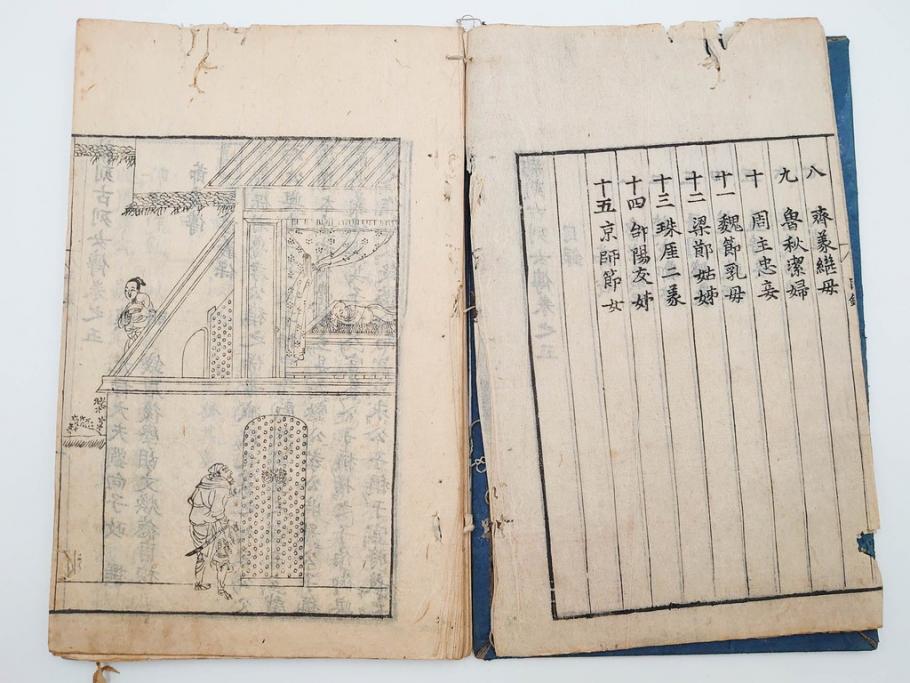江戸期　承応2年　「新刻古列女傳(伝)」　8冊揃(木版画、伝記、絵入本、古書、和本)(R-083902)