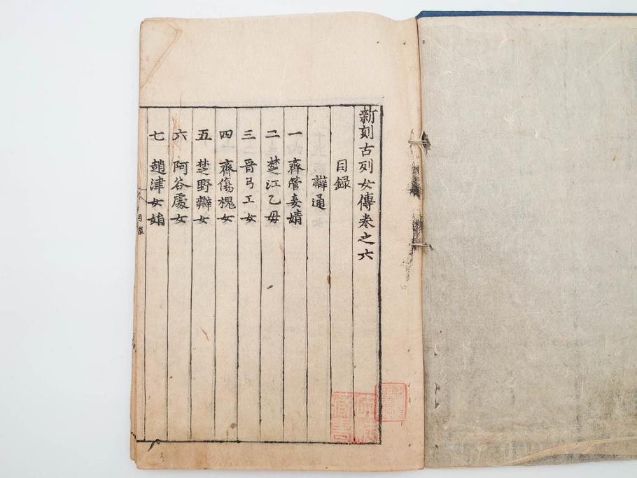 江戸期　承応2年　「新刻古列女傳(伝)」　8冊揃(木版画、伝記、絵入本、古書、和本)(R-083902)