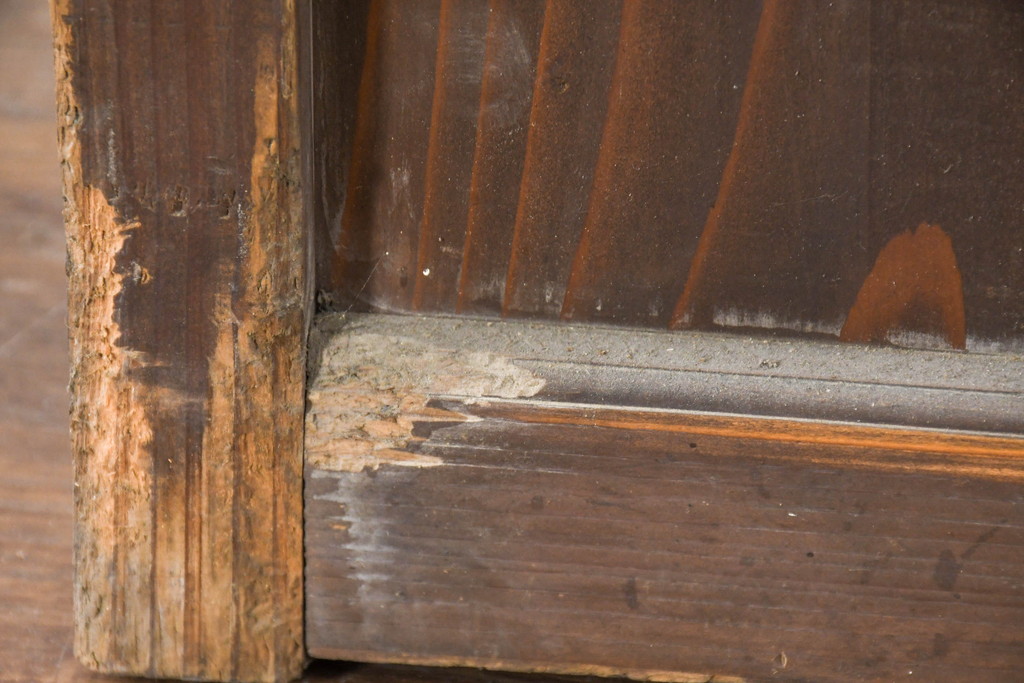 アンティーク建具　古民家風　風情ある格子デザインのガラス戸2枚セット(引き戸、ガラス戸)(R-083484)