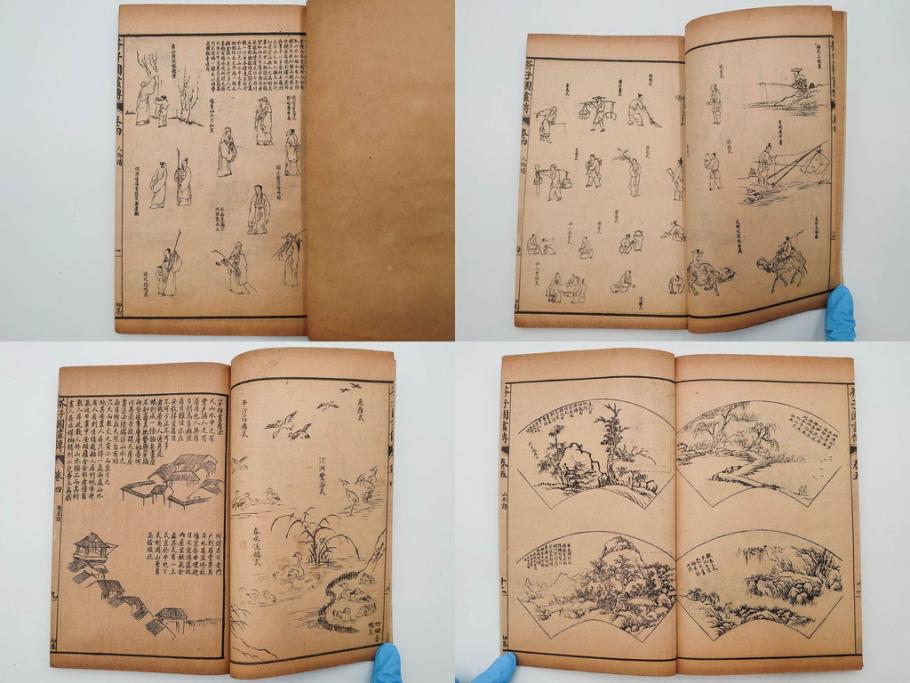 中国　上海天宝書局　「芥子園画伝」　唐本　4帙　16冊セット(木版画、古書、和本)(R-083906)