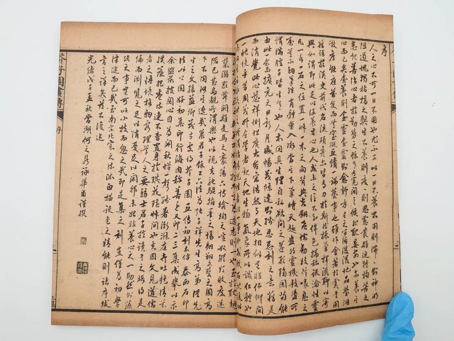 中国　上海天宝書局　「芥子園画伝」　唐本　4帙　16冊セット(木版画、古書、和本)(R-083906)