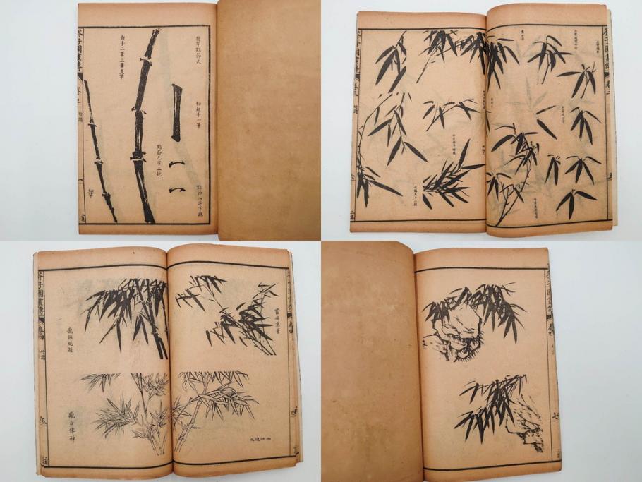 中国　上海天宝書局　「芥子園画伝」　唐本　4帙　16冊セット(木版画、古書、和本)(R-083906)