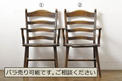 和製ビンテージ　松本民芸家具風　ナラ(楢)材　木のあたたかみが感じられるラダーバックチェア(ダイニングチェア、板座チェア、椅子、イス、ヴィンテージ)(R-064511)