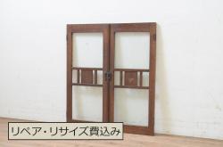 アンティーク建具　近江八景の彫刻が情緒あふれる彫刻欄間2枚セット(明り取り、明かり取り)(R-074278)