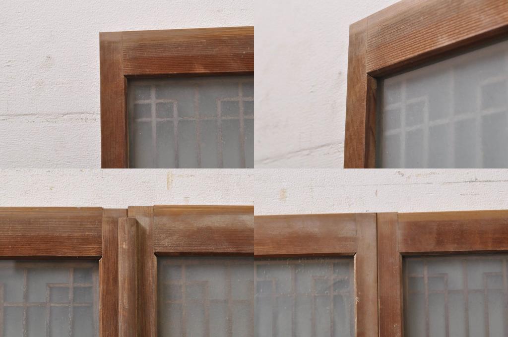 アンティーク建具　片面ガラス　上品な透かし彫り入りの書院戸4枚セット(引き戸、ガラス戸、窓)(R-068294)