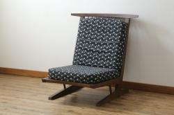 和製ヴィンテージ　小田急ハルク購入　ジョージナカシマ　CN109　CONOID CUSHION　レトロな柄のファブリックが和の雰囲気を高めるコノイドクッションチェア(ジョージ・ナカシマ、リラックスチェア、一人掛けソファ、1Pソファ、椅子、イス、ビンテージ)(R-076883)