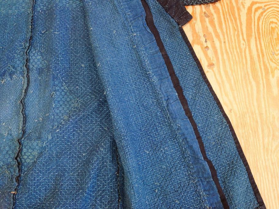 江戸～明治　時代物　刺子半纏　着物(アイヌ?、木綿、古布、古着物、野良着、藍染、刺し子、リメイク、衣装、Japanese KIMONO)(R-077224)