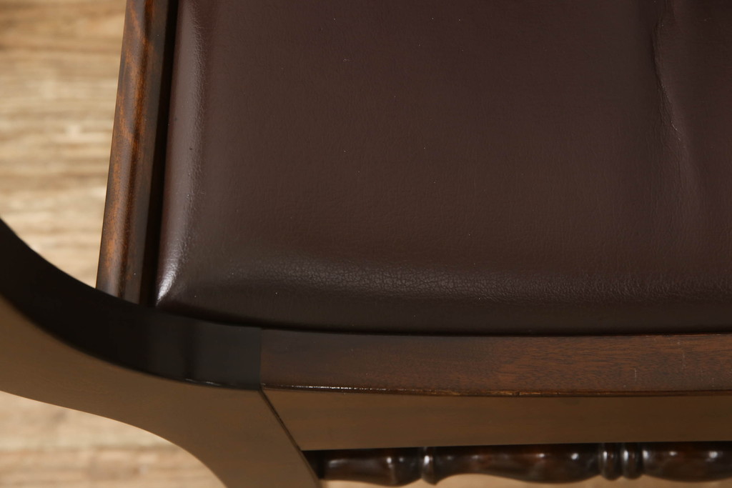 中古　美品　松本民芸家具　本革　MB型　美しいフォルムが目を惹くレザーチェア(アームチェア、椅子、イス)(定価約28万円)(R-061002)