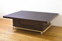 和製アンティーク　総ケヤキ材　挽き物の脚が目を惹く角ちゃぶ台(座卓、ローテーブル、折り畳みテーブル)(R-051423)