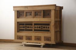 ラフジュ工房オリジナル　古建具リメイク　脚付き　組子　和テイストのお部屋におすすめなテレビ台(ローボード、収納棚、テレビボード、書院戸)(R-039662)