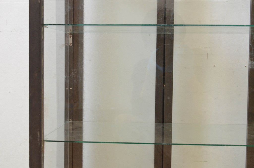和製アンティーク　楢(ナラ)材　小振りなサイズと珍しいデザインが魅力の縦型ガラスケース(ショーケース、ディスプレイケース、コレクションケース、キャビネット、飾り棚、陳列棚、店舗什器)(R-069120)
