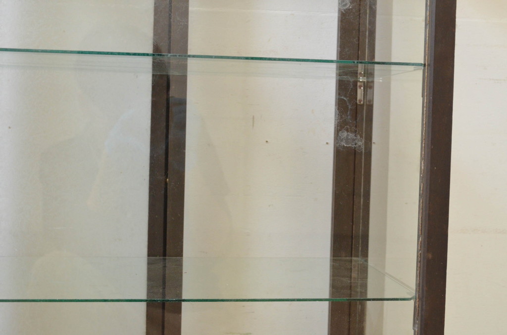 和製アンティーク　楢(ナラ)材　小振りなサイズと珍しいデザインが魅力の縦型ガラスケース(ショーケース、ディスプレイケース、コレクションケース、キャビネット、飾り棚、陳列棚、店舗什器)(R-069120)
