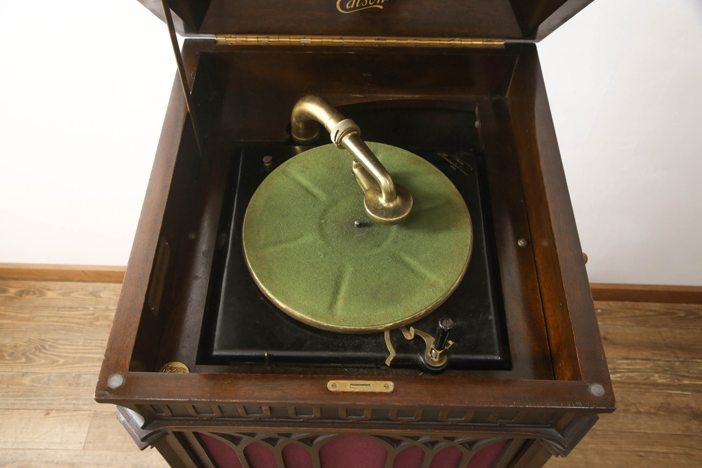 アメリカアンティーク　激レア　希少　エジソン社　チッペンデールC-19型　エジソンディスク フォノグラフ(EDISON DISC PHONOGRAPH)　ディスク式蓄音機(レコードプレイヤー、エジソン研究所モデル)(R-069995)