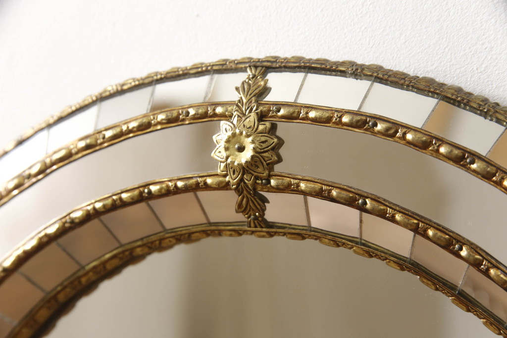 スペインビンテージ　装飾が素敵な凝ったデザインのアンティーク調ウォールミラー(姿見、壁掛け鏡、ヴィンテージ、店舗什器)(R-069549)