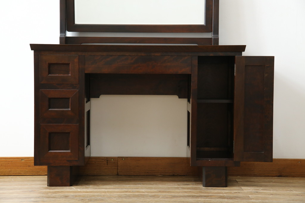 中古　美品　松本民芸家具　#309型一面鏡　品のあるシックな色合いがクラシカルな雰囲気を醸し出すドレッサー(鏡台、化粧台、ミラー)(定価約37万円)(R-064201)