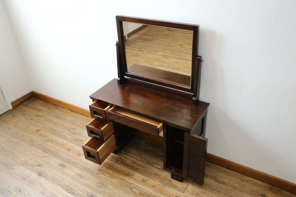 中古　美品　松本民芸家具　#309型一面鏡　品のあるシックな色合いがクラシカルな雰囲気を醸し出すドレッサー(鏡台、化粧台、ミラー)(定価約37万円)(R-064201)