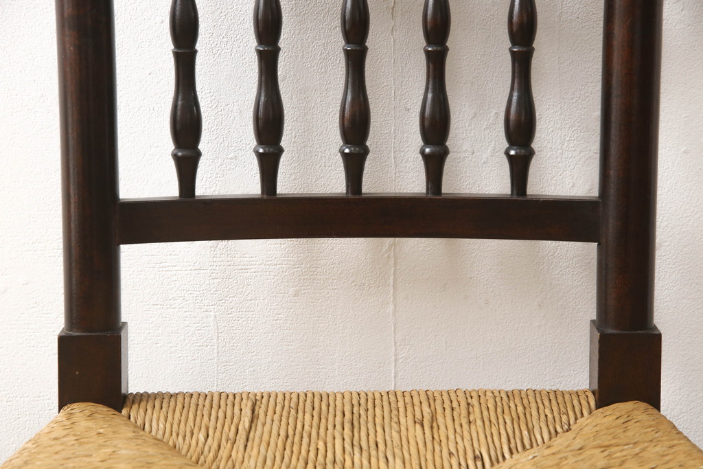 中古　松本民芸家具　38型　落ち着きのある色味とラッシのコントラストがおしゃれなスピンドルチェア(定価14万円)(ダイニングチェア、椅子)(R-053412)