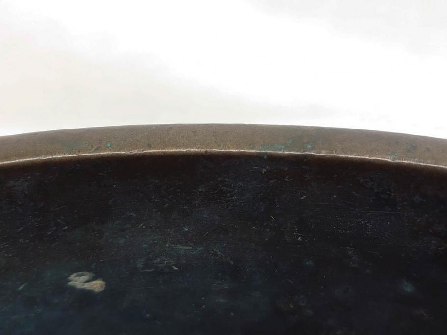 明治期　古銅　雷文　歴史を刻んだ味わいが魅力の古火鉢(手あぶり、手焙、双耳、鉢カバー、銅製、銅器、共箱付き、茶道具)(R-077225)