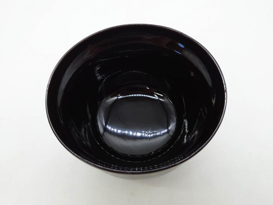 明治～大正期　輪島塗　沈金蒔絵　木製　瓢箪の図を上品に描いた蓋付吸物椀5客セット(漆器、漆芸、お椀、金彩、和食器)(R-077227)
