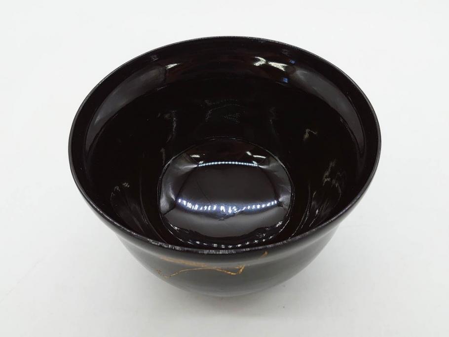 明治～大正期　輪島塗　沈金蒔絵　木製　瓢箪の図を上品に描いた蓋付吸物椀5客セット(漆器、漆芸、お椀、金彩、和食器)(R-077227)
