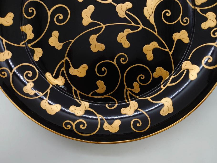 明治～大正期 輪島塗 沈金蒔絵 蔦図 約18.5cm 6.1寸 気品溢れる