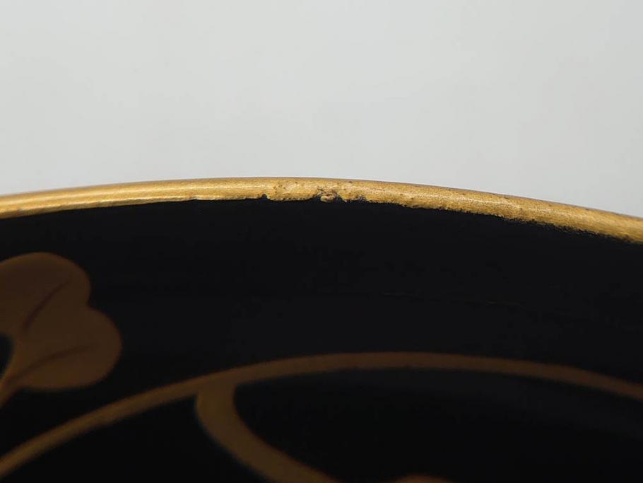 明治～大正期　輪島塗　沈金蒔絵　蔦図　約18.5cm　6.1寸　気品溢れる木皿8枚セット(木製、漆器、漆芸、金彩、和食器、六寸一分)(R-077228)
