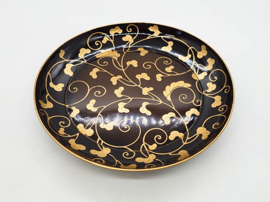 ワンピなど最旬ア！ 明治～大正期 輪島塗 気品溢れる 6.1寸 約18.5cm 蔦図 沈金蒔絵 工芸品