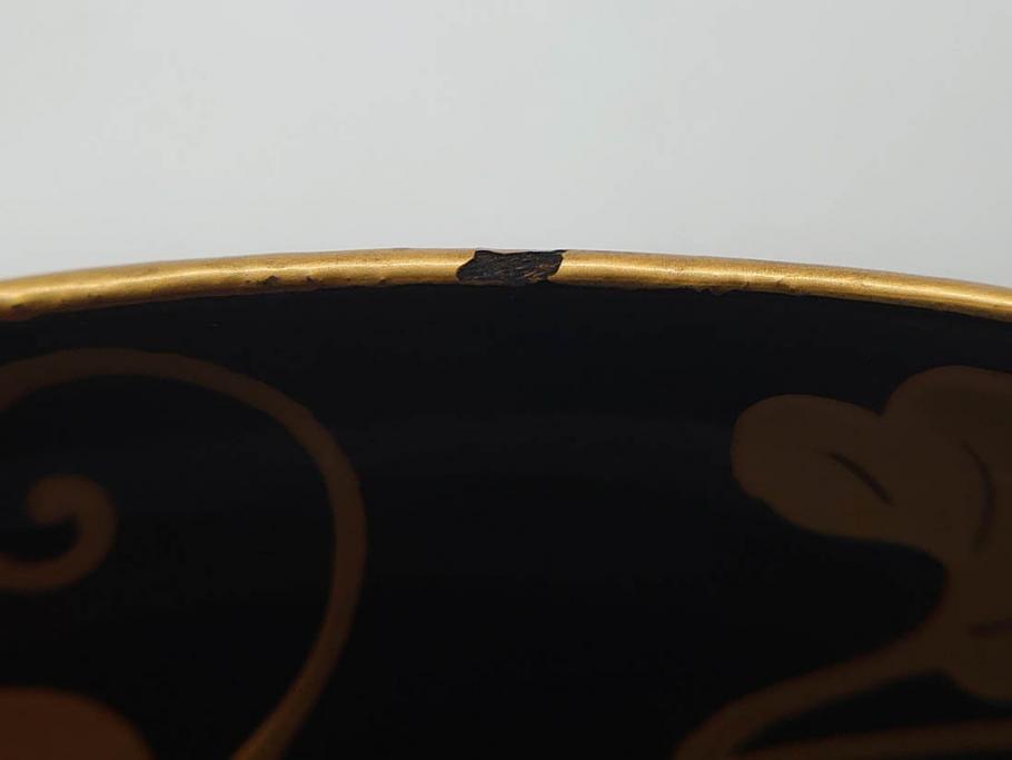 明治～大正期　輪島塗　沈金蒔絵　蔦図　約18.5cm　6.1寸　気品溢れる木皿8枚セット(木製、漆器、漆芸、金彩、和食器、六寸一分)(R-077228)