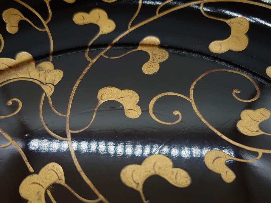 明治～大正期 輪島塗 沈金蒔絵 蔦図 約18.5cm 6.1寸 気品溢れる