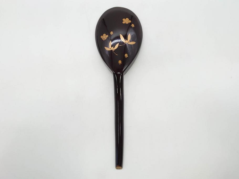 明治～大正期　輪島塗　沈金蒔絵　木製　菊梅竹菖蒲図　漆塗りの艶やかな風合いが上品なお櫃・湯桶・お盆・しゃもじセット(漆器、漆芸、金彩、和食器)(R-077229)