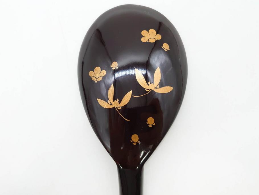 明治～大正期　輪島塗　沈金蒔絵　木製　菊梅竹菖蒲図　漆塗りの艶やかな風合いが上品なお櫃・湯桶・お盆・しゃもじセット(漆器、漆芸、金彩、和食器)(R-077229)