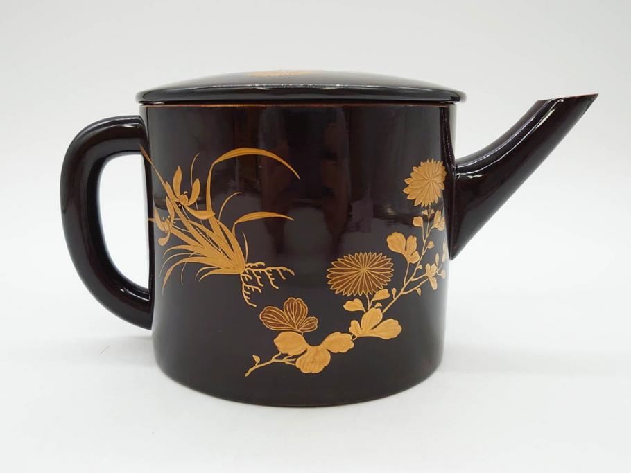 明治～大正期 輪島塗 沈金蒔絵 木製 菊梅竹菖蒲図 漆塗りの艶や