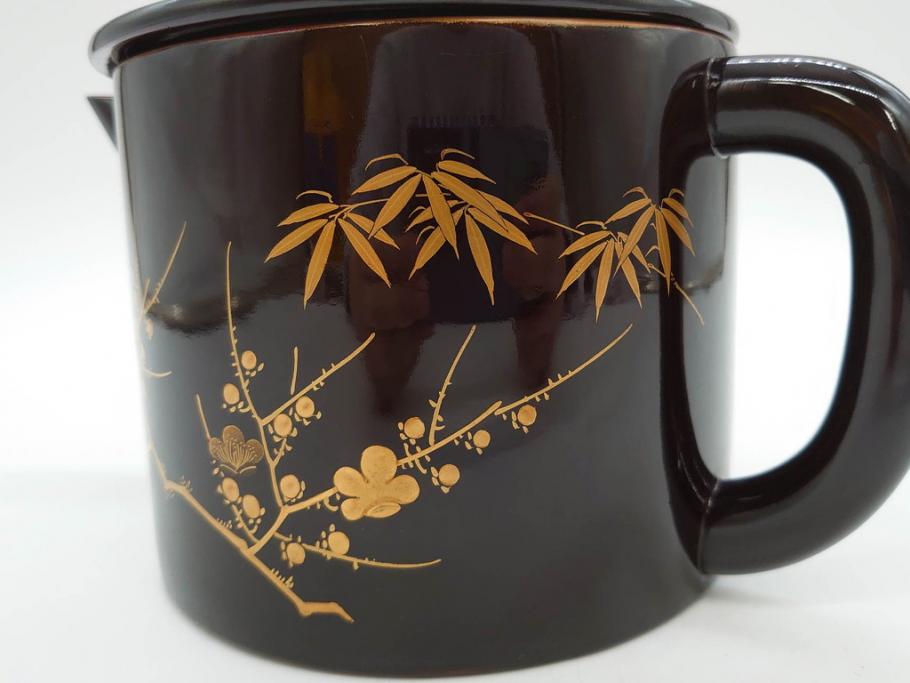 明治～大正期　輪島塗　沈金蒔絵　木製　菊梅竹菖蒲図　漆塗りの艶やかな風合いが上品なお櫃・湯桶・お盆・しゃもじセット(漆器、漆芸、金彩、和食器)(R-077229)