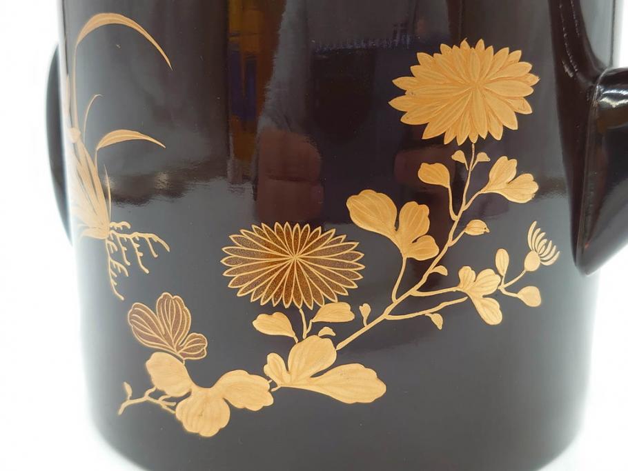 明治～大正期 輪島塗 沈金蒔絵 木製 菊梅竹菖蒲図 漆塗りの艶や