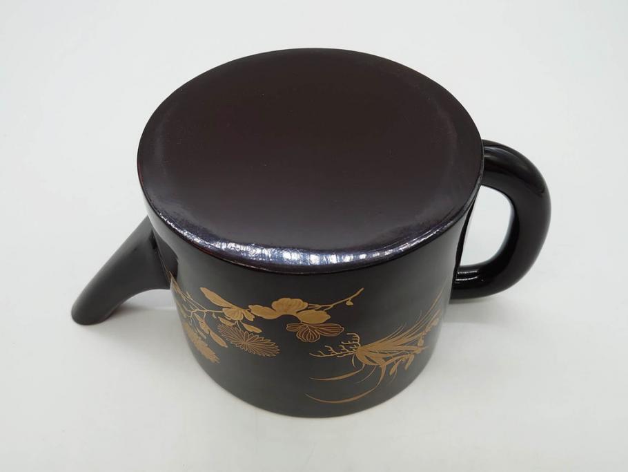 明治～大正期　輪島塗　沈金蒔絵　木製　菊梅竹菖蒲図　漆塗りの艶やかな風合いが上品なお櫃・湯桶・お盆・しゃもじセット(漆器、漆芸、金彩、和食器)(R-077229)