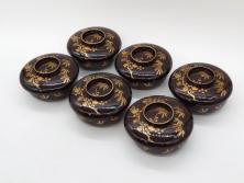明治～大正期　輪島塗　沈金蒔絵　木製　梅竹図　艶やかな質感が美しい蓋付お椀6客セット(漆器、漆芸、金彩、和食器)(R-077230)