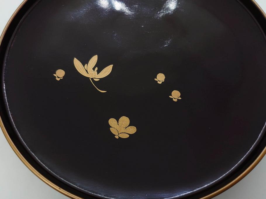 明治～大正期　輪島塗　沈金蒔絵　木製　梅竹図　艶やかな質感が美しい蓋付お椀6客セット(漆器、漆芸、金彩、和食器)(R-077230)
