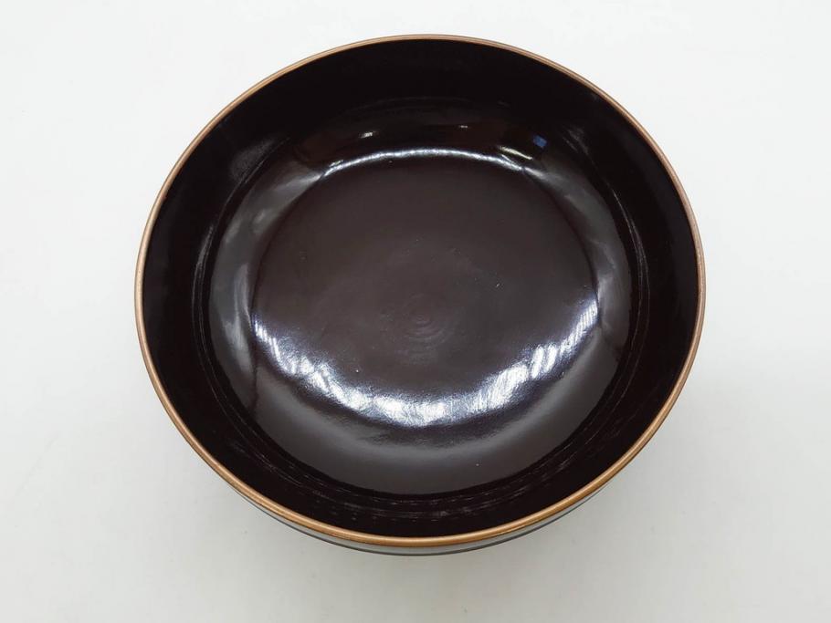明治～大正期　輪島塗　沈金蒔絵　木製　梅竹図　艶やかな質感が美しい蓋付お椀6客セット(漆器、漆芸、金彩、和食器)(R-077230)